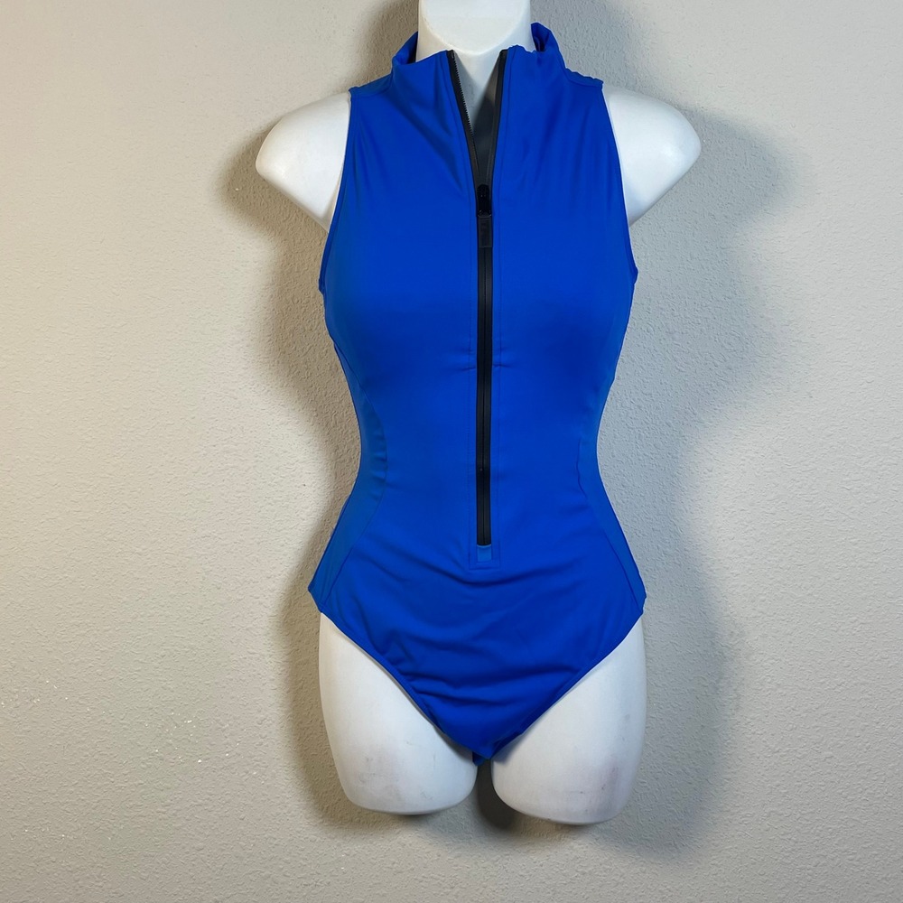 TA3 Zippy One Piece Swimsuit Women S Short Blue Lace Up Back Sleeveless Neck
